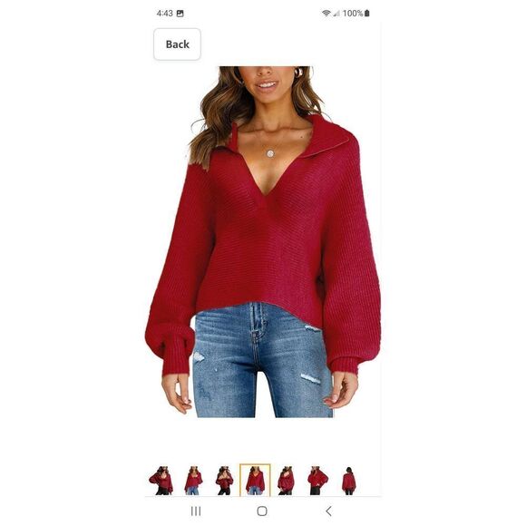 New XL Deerose Maroon VNeck Long Sleeve Crop Top Short Knit Sweater NWOT - Picture 4 of 11